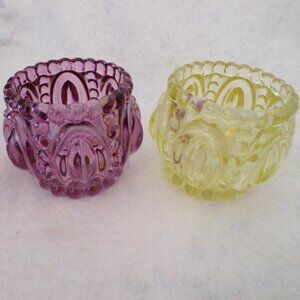 2 BEAUTIFUL Glass Candle Holders Bubble Purple Yellow